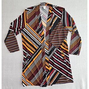 Chico’s Size 3 Mixed Striped Open Cardigan Women's XL Brown Multi Colored EUC LN